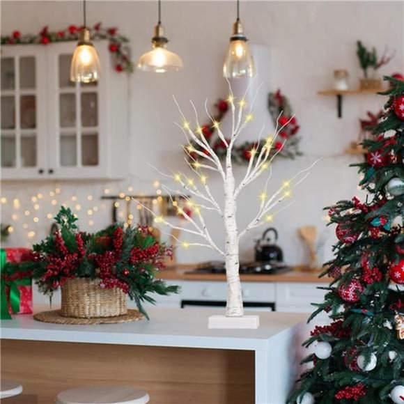 Lighted Tree Christmas Decorations Indoor | 2FT White Birch...